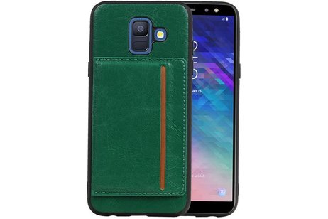 Staand Back Cover 1 Pasjes voor Galaxy A6 2018 Groen