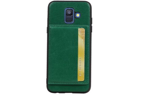 Staand Back Cover 1 Pasjes voor Galaxy A6 2018 Groen