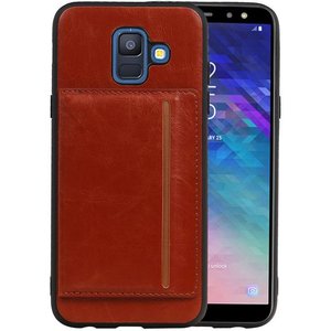 BAOHU Staand Back Cover met 1 Pasjeshouder Hoesje Geschikt voor Samsung Galaxy A6 2018 Bruin