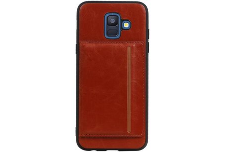 BAOHU Staand Back Cover met 1 Pasjeshouder Hoesje Geschikt voor Samsung Galaxy A6 2018 Bruin