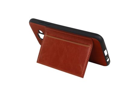 BAOHU Staand Back Cover met 1 Pasjeshouder Hoesje Geschikt voor Samsung Galaxy A6 2018 Bruin