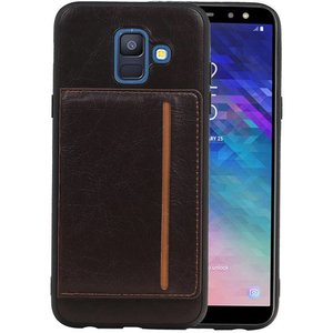 BAOHU Staand Back Cover met 1 Pasjeshouder Hoesje Geschikt voor Samsung Galaxy A6 2018 Mocca