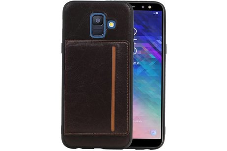 BAOHU Staand Back Cover met 1 Pasjeshouder Hoesje Geschikt voor Samsung Galaxy A6 2018 Mocca