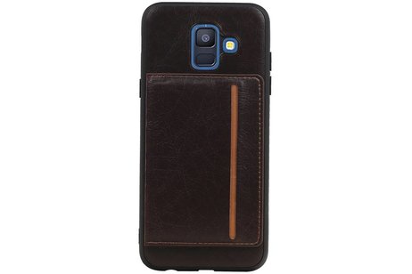 BAOHU Staand Back Cover met 1 Pasjeshouder Hoesje Geschikt voor Samsung Galaxy A6 2018 Mocca