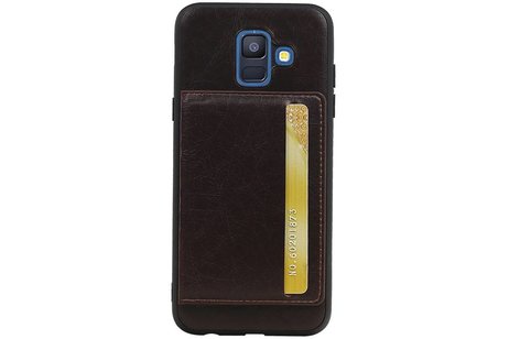 BAOHU Staand Back Cover met 1 Pasjeshouder Hoesje Geschikt voor Samsung Galaxy A6 2018 Mocca