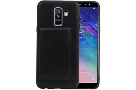 BAOHU Staand Back Cover met 1 Pasjeshouder Hoesje Geschikt voor Samsung Galaxy A6 Plus 2018 Zwart