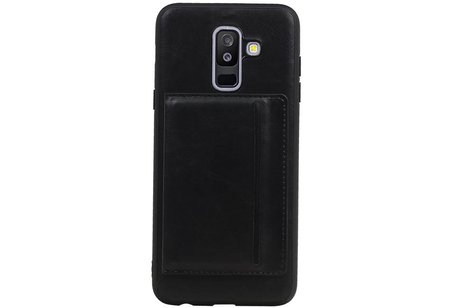 BAOHU Staand Back Cover met 1 Pasjeshouder Hoesje Geschikt voor Samsung Galaxy A6 Plus 2018 Zwart