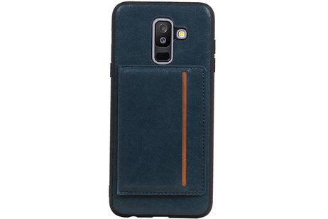 BAOHU Staand Back Cover met 1 Pasjeshouder Hoesje Geschikt voor Samsung Galaxy A6 Plus 2018 Navy
