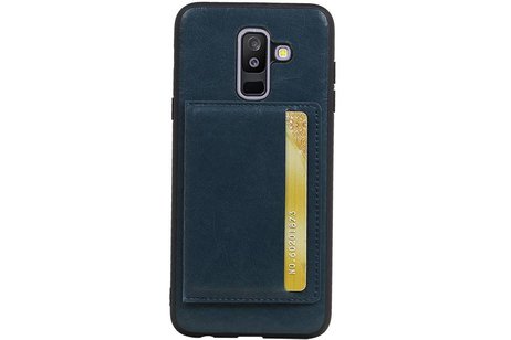 BAOHU Staand Back Cover met 1 Pasjeshouder Hoesje Geschikt voor Samsung Galaxy A6 Plus 2018 Navy
