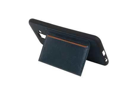 BAOHU Staand Back Cover met 1 Pasjeshouder Hoesje Geschikt voor Samsung Galaxy A6 Plus 2018 Navy