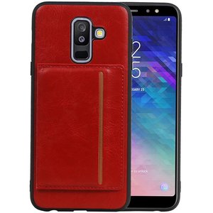 Staand Back Cover 1 Pasjes voor Galaxy A6 Plus 2018 Rood