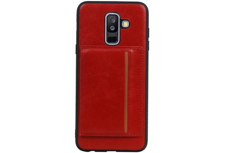 Staand Back Cover 1 Pasjes voor Galaxy A6 Plus 2018 Rood