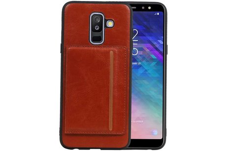 BAOHU Staand Back Cover met 1 Pasjeshouder Hoesje Geschikt voor Samsung Galaxy A6 Plus 2018 Bruin