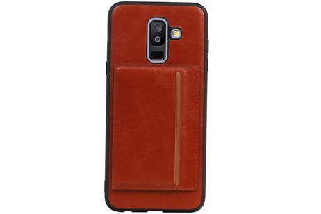 BAOHU Staand Back Cover met 1 Pasjeshouder Hoesje Geschikt voor Samsung Galaxy A6 Plus 2018 Bruin