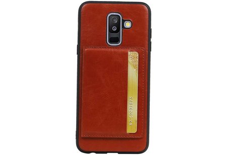 BAOHU Staand Back Cover met 1 Pasjeshouder Hoesje Geschikt voor Samsung Galaxy A6 Plus 2018 Bruin