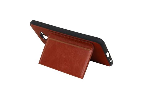 BAOHU Staand Back Cover met 1 Pasjeshouder Hoesje Geschikt voor Samsung Galaxy A6 Plus 2018 Bruin