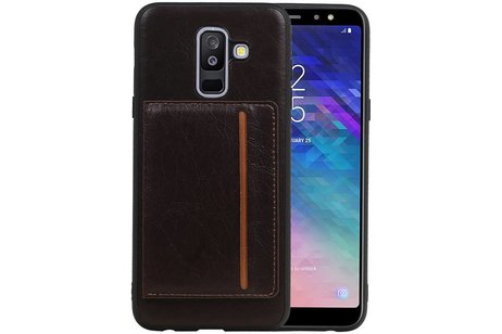 BAOHU Staand Back Cover met 1 Pasjeshouder Hoesje Geschikt voor Samsung Galaxy A6 Plus 2018 Mocca