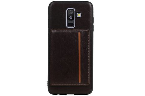 BAOHU Staand Back Cover met 1 Pasjeshouder Hoesje Geschikt voor Samsung Galaxy A6 Plus 2018 Mocca