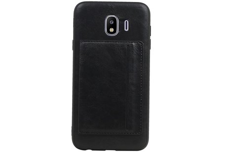BAOHU Staand Back Cover met 1 Pasjeshouder Hoesje Geschikt voor Samsung Galaxy J4 Zwart