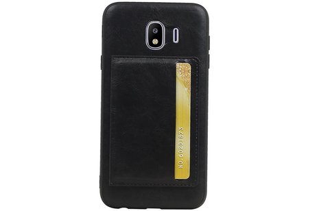BAOHU Staand Back Cover met 1 Pasjeshouder Hoesje Geschikt voor Samsung Galaxy J4 Zwart
