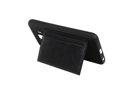 BAOHU Staand Back Cover met 1 Pasjeshouder Hoesje Geschikt voor Samsung Galaxy J4 Zwart