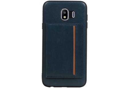 BAOHU Staand Back Cover met 1 Pasjeshouder Hoesje Geschikt voor Samsung Galaxy J4 Navy