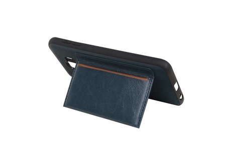 BAOHU Staand Back Cover met 1 Pasjeshouder Hoesje Geschikt voor Samsung Galaxy J4 Navy