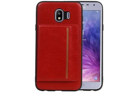 BAOHU Staand Back Cover met 1 Pasjeshouder Hoesje Geschikt voor Samsung Galaxy J4 Rood