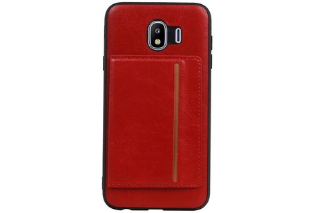 BAOHU Staand Back Cover met 1 Pasjeshouder Hoesje Geschikt voor Samsung Galaxy J4 Rood