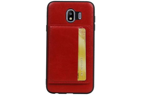 BAOHU Staand Back Cover met 1 Pasjeshouder Hoesje Geschikt voor Samsung Galaxy J4 Rood