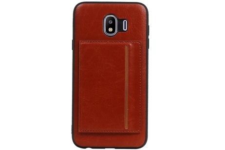 BAOHU Staand Back Cover met 1 Pasjeshouder Hoesje Geschikt voor Samsung Galaxy J4 Bruin