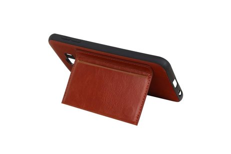 BAOHU Staand Back Cover met 1 Pasjeshouder Hoesje Geschikt voor Samsung Galaxy J4 Bruin