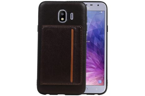 BAOHU Staand Back Cover met 1 Pasjeshouder Hoesje Geschikt voor Samsung Galaxy J4 Mocca