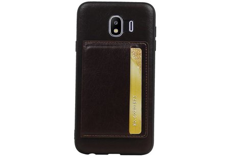 BAOHU Staand Back Cover met 1 Pasjeshouder Hoesje Geschikt voor Samsung Galaxy J4 Mocca