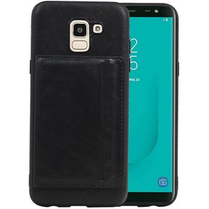 BAOHU Staand Back Cover met 1 Pasjeshouder Hoesje Geschikt voor Samsung Galaxy J6 Zwart