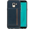 BAOHU Staand Back Cover met 1 Pasjeshouder Hoesje Geschikt voor Samsung Galaxy J6 Navy
