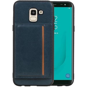 BAOHU Staand Back Cover met 1 Pasjeshouder Hoesje Geschikt voor Samsung Galaxy J6 Navy