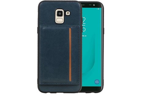 BAOHU Staand Back Cover met 1 Pasjeshouder Hoesje Geschikt voor Samsung Galaxy J6 Navy