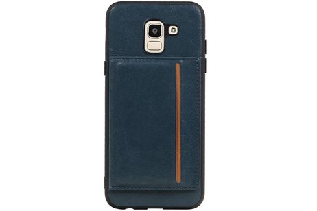 BAOHU Staand Back Cover met 1 Pasjeshouder Hoesje Geschikt voor Samsung Galaxy J6 Navy