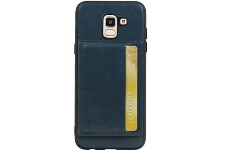 BAOHU Staand Back Cover met 1 Pasjeshouder Hoesje Geschikt voor Samsung Galaxy J6 Navy
