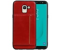 BAOHU Staand Back Cover met 1 Pasjeshouder Hoesje Geschikt voor Samsung Galaxy J6 Rood