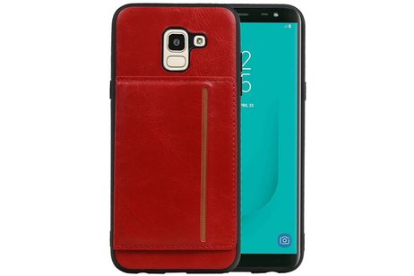 BAOHU Staand Back Cover met 1 Pasjeshouder Hoesje Geschikt voor Samsung Galaxy J6 Rood