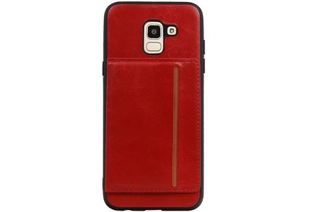 BAOHU Staand Back Cover met 1 Pasjeshouder Hoesje Geschikt voor Samsung Galaxy J6 Rood