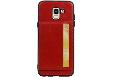 BAOHU Staand Back Cover met 1 Pasjeshouder Hoesje Geschikt voor Samsung Galaxy J6 Rood