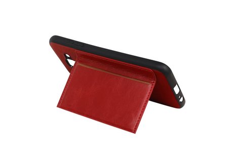BAOHU Staand Back Cover met 1 Pasjeshouder Hoesje Geschikt voor Samsung Galaxy J6 Rood