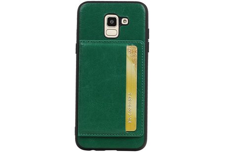 Staand Back Cover 1 Pasjes voor Galaxy J6 Groen