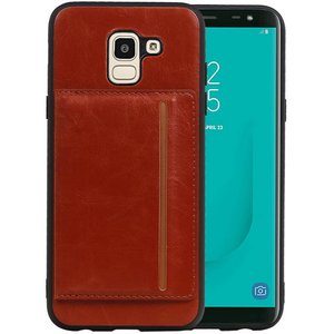 BAOHU Staand Back Cover met 1 Pasjeshouder Hoesje Geschikt voor Samsung Galaxy J6 Bruin