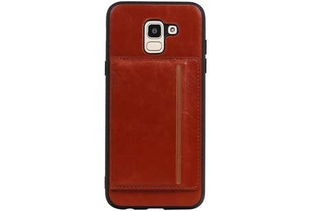 BAOHU Staand Back Cover met 1 Pasjeshouder Hoesje Geschikt voor Samsung Galaxy J6 Bruin