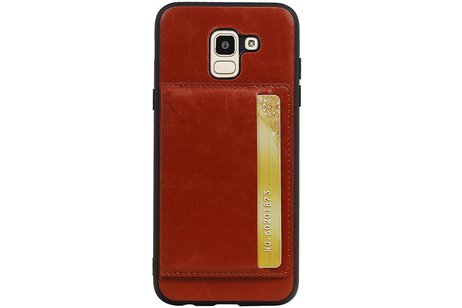 BAOHU Staand Back Cover met 1 Pasjeshouder Hoesje Geschikt voor Samsung Galaxy J6 Bruin