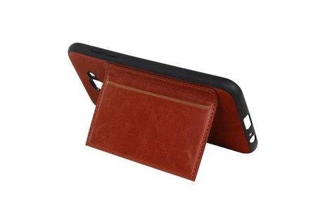 BAOHU Staand Back Cover met 1 Pasjeshouder Hoesje Geschikt voor Samsung Galaxy J6 Bruin